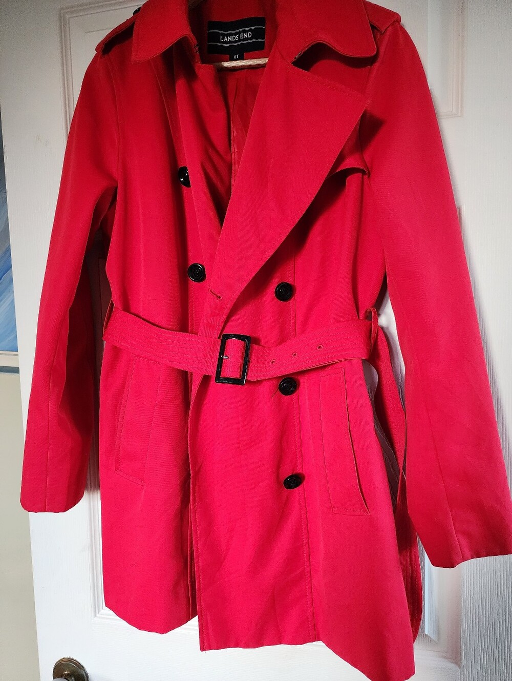 Lands' End Women’s Red Double-Breasted Trench Coat - Perfect For Fall